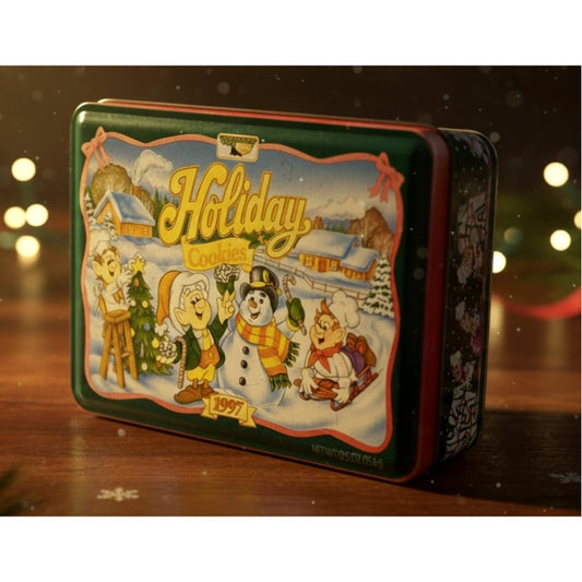 1997 Keebler Holiday Cookies Tin – Christmas Elf & Snowman Design