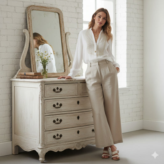 Anthropologie / Leifsdottir White Embroidered Bib-Front Blouse β Women Size 2