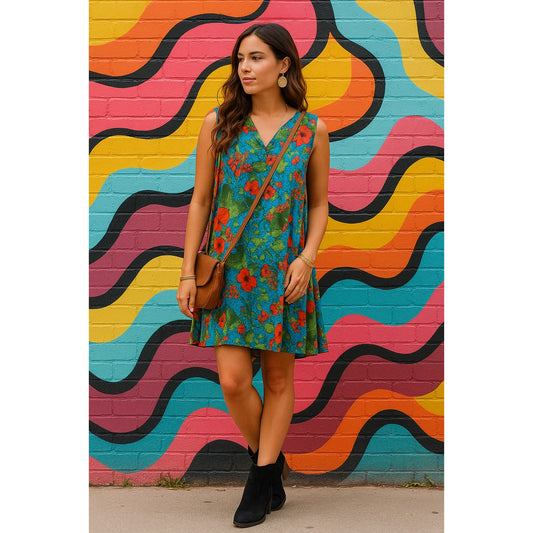 Philosophy Blue Floral Sleeveless Swing Dress โ Women Size Small