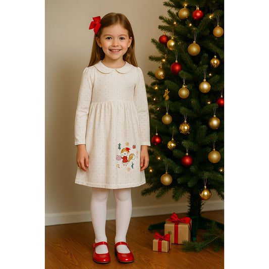 π Sergent Major Long Sleeve White Gold Star Velour Holiday Dress β Girls Size 8 (128 cm)