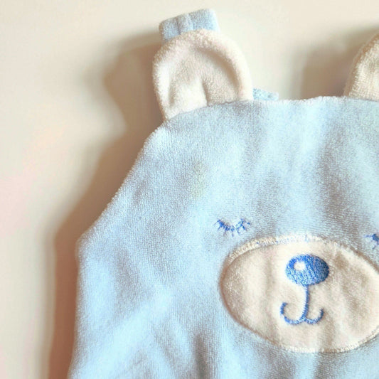 1980s Carter’s Velour Baby Blue Bear Footed Overalls | Unisex 0-3 Months