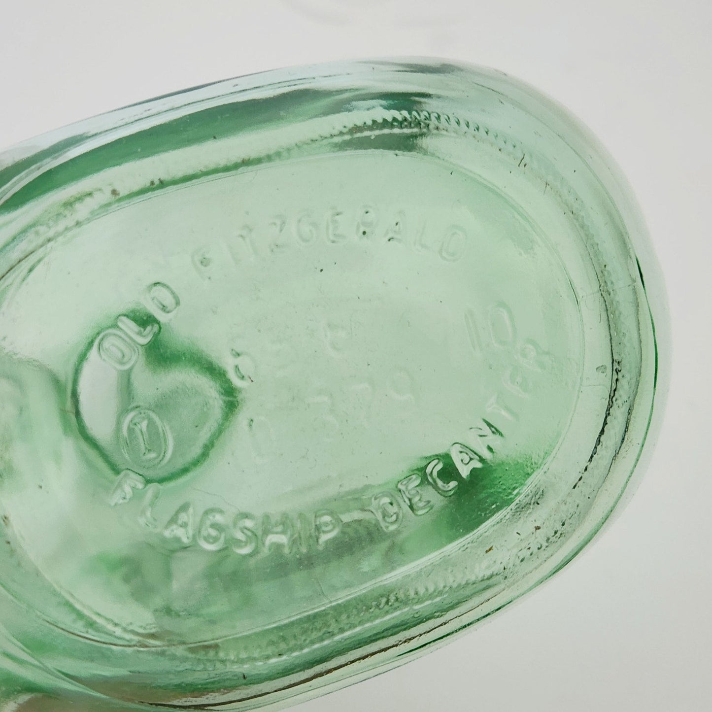 Vintage MCM Old Fitzgerald Green Glass Flagship Decanter Bottle | 1960s Barware