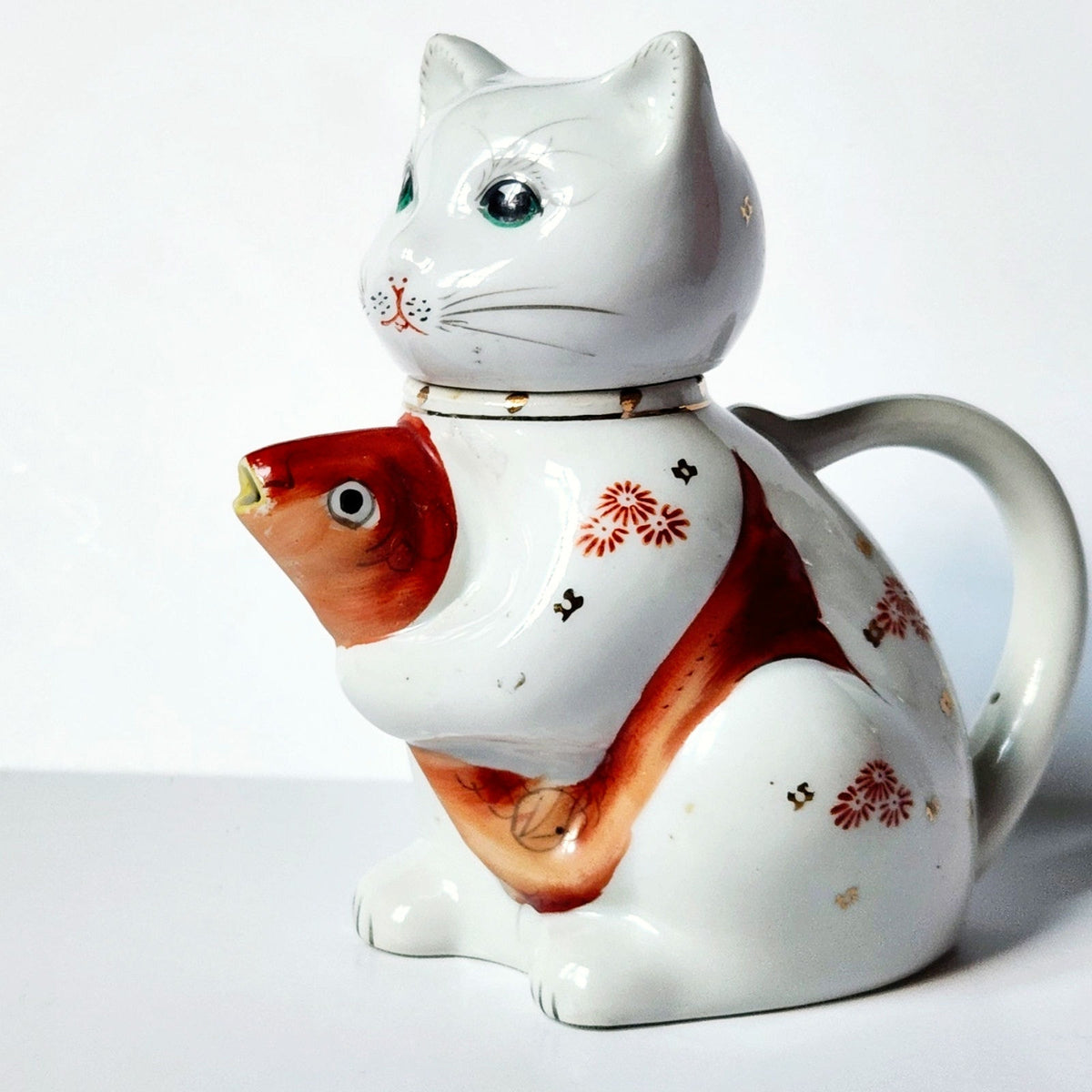 Mid-Century Cat & Koi Porcelain Teapot