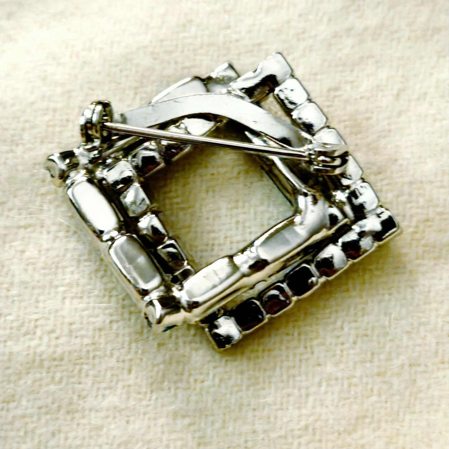 MCM Art Deco Square Blue Rhinestone Brooch