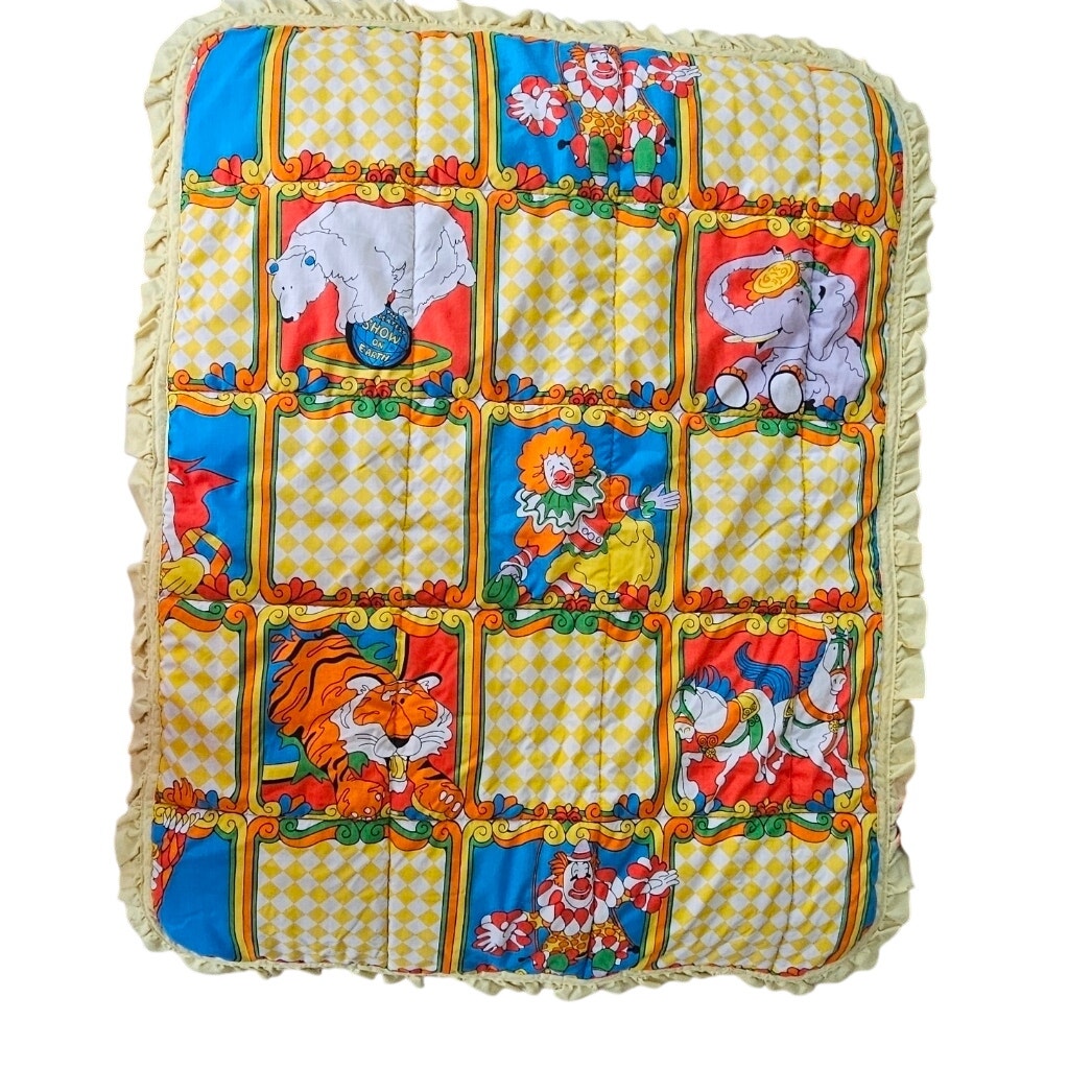 Vintage Ringling Bros Barnum & Bailey Baby Crib Blanket | 1970s Circus Nursery