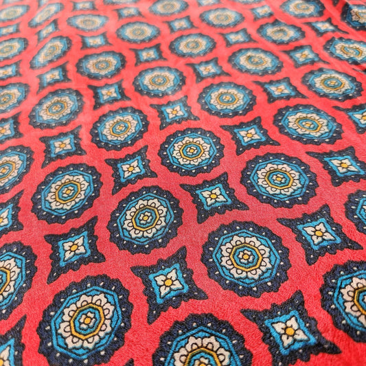 Vintage Club 7 Echo Silk Scarf | 1990s Red & Navy Geometric Print