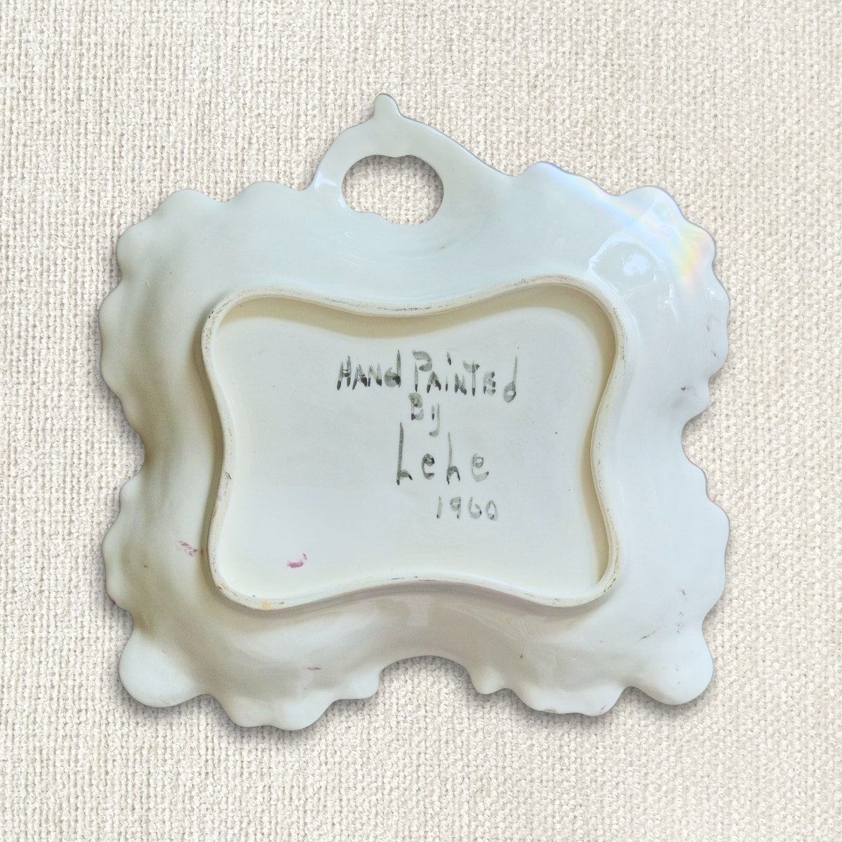 1960s Hand Painted Blue Scalloped Cherry Blossom Trinket Dish