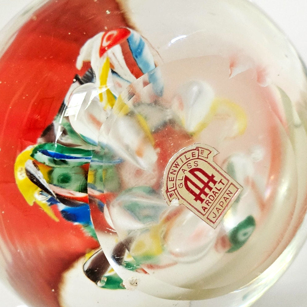 Vintage MCM Lenwile Ardalt Japan Art Glass Vase | Red Millefiori Paperweight