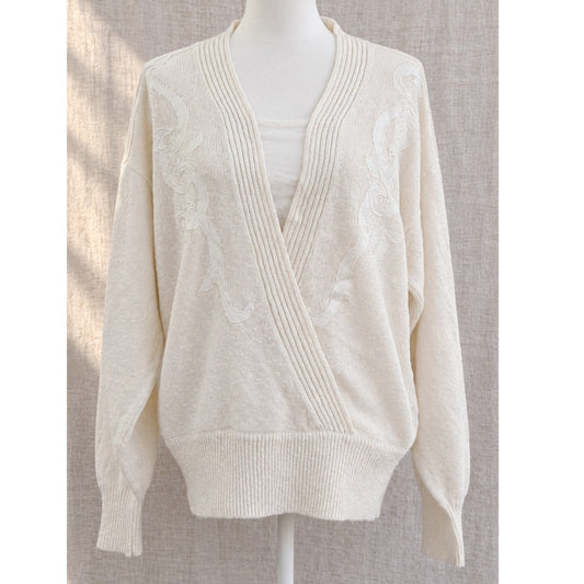 1980s Jacques Vert Ivory Wrap Sweater | Women's L