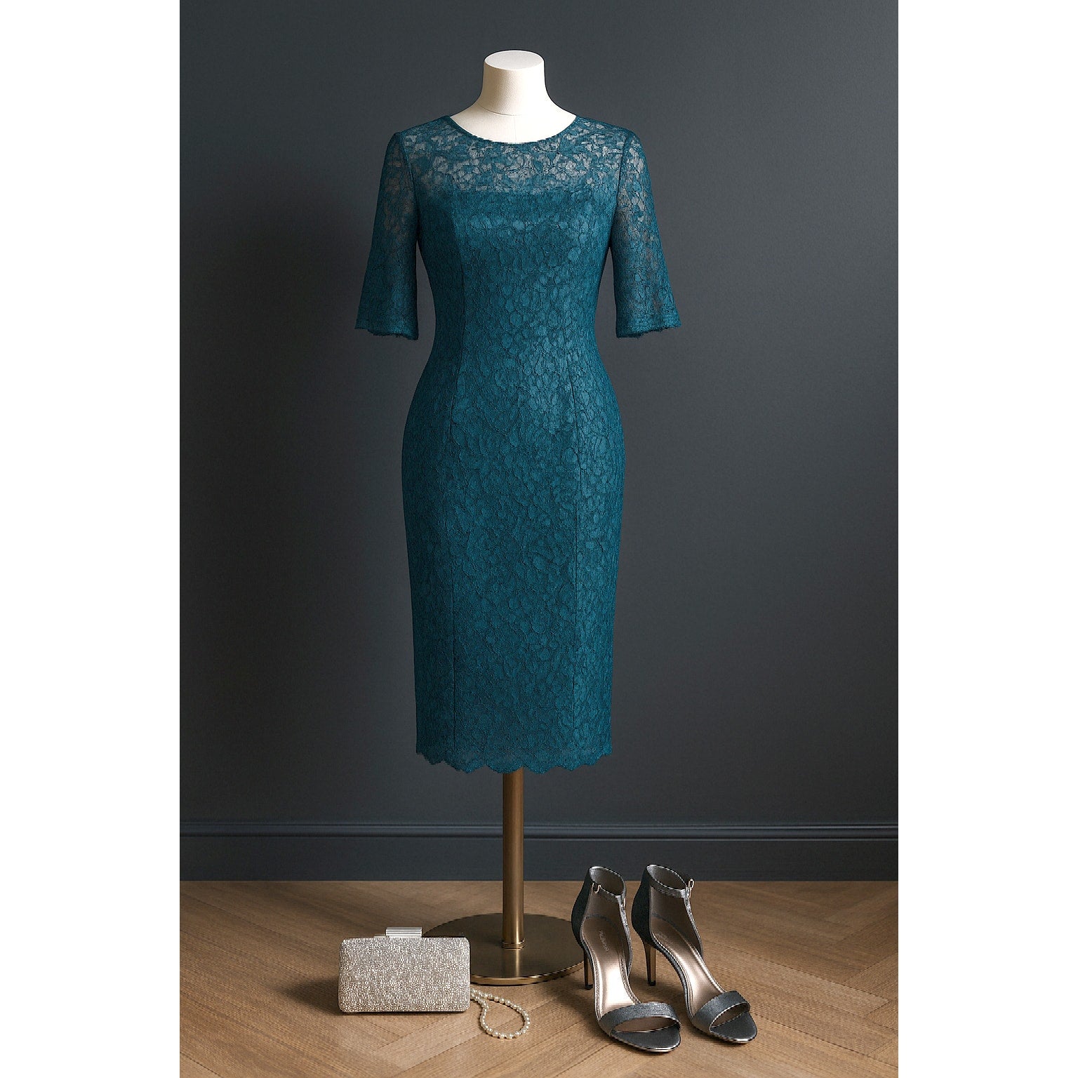 ML Monique Lhuillier Women's Lace Me in Teal Short Sleeved Cocktail Dr – Mary Contrary