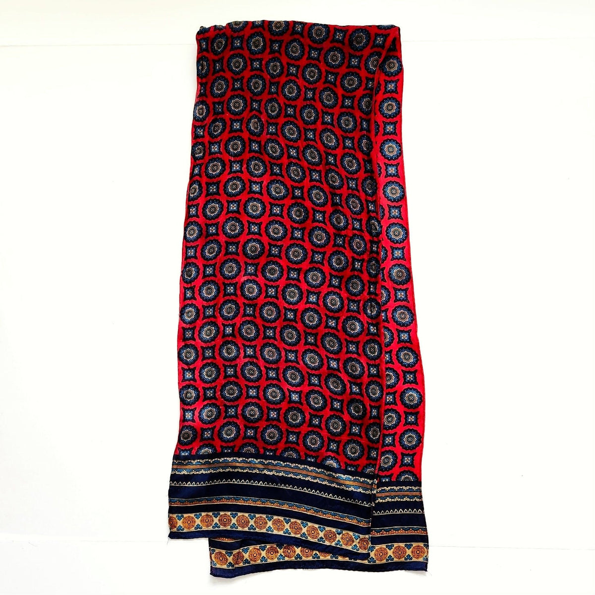 Vintage Club 7 Echo Silk Scarf | 1990s Red & Navy Geometric Print