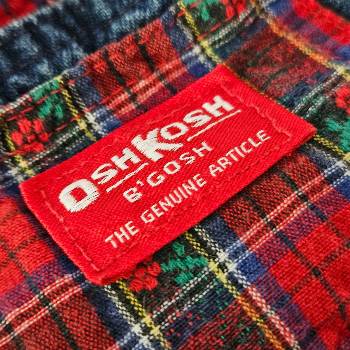 1980s OshKosh B'Gosh Denim Overalls & Tartan Blouse Set | Girls 18M