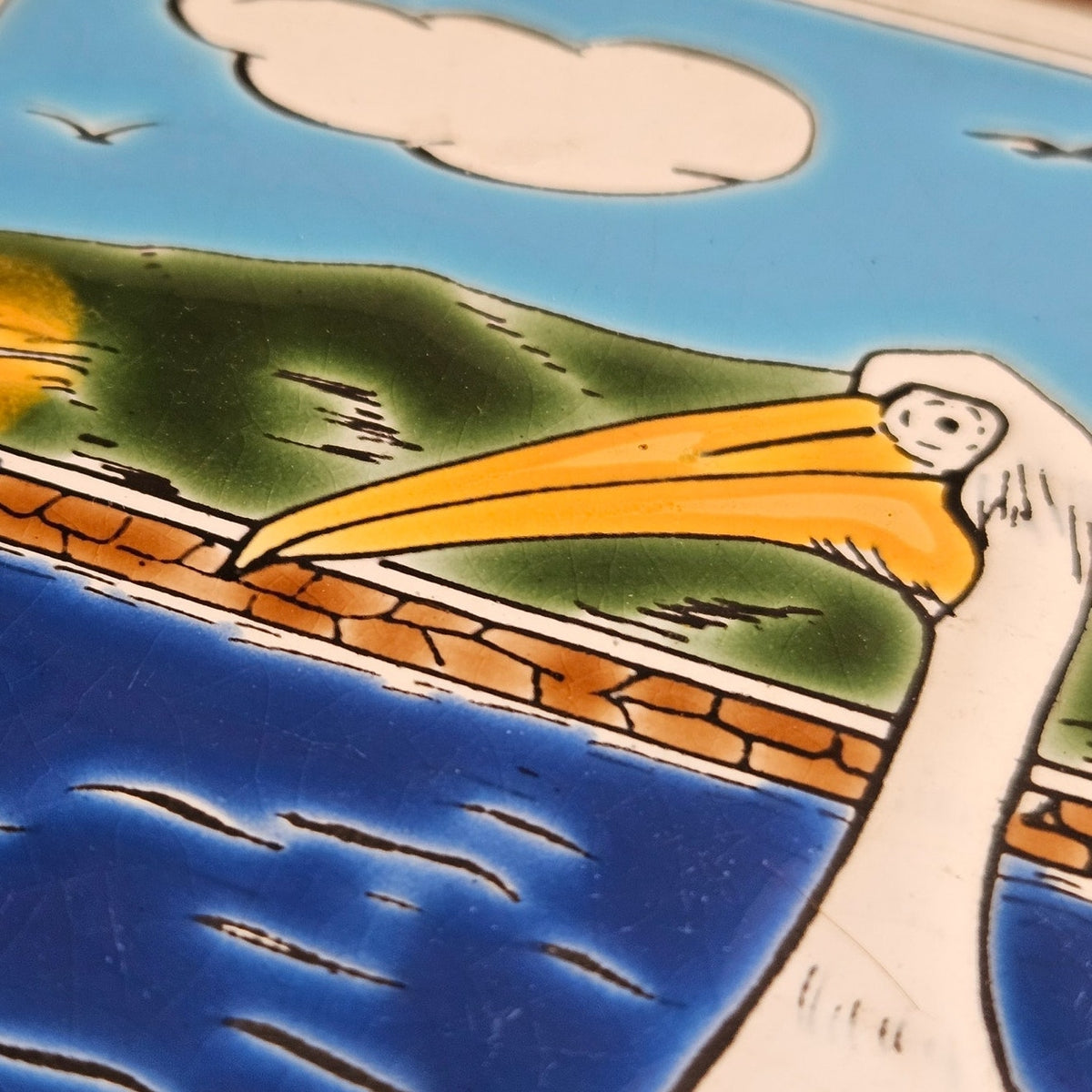 1970s Mykonos Pelican Greek Ceramic Tile