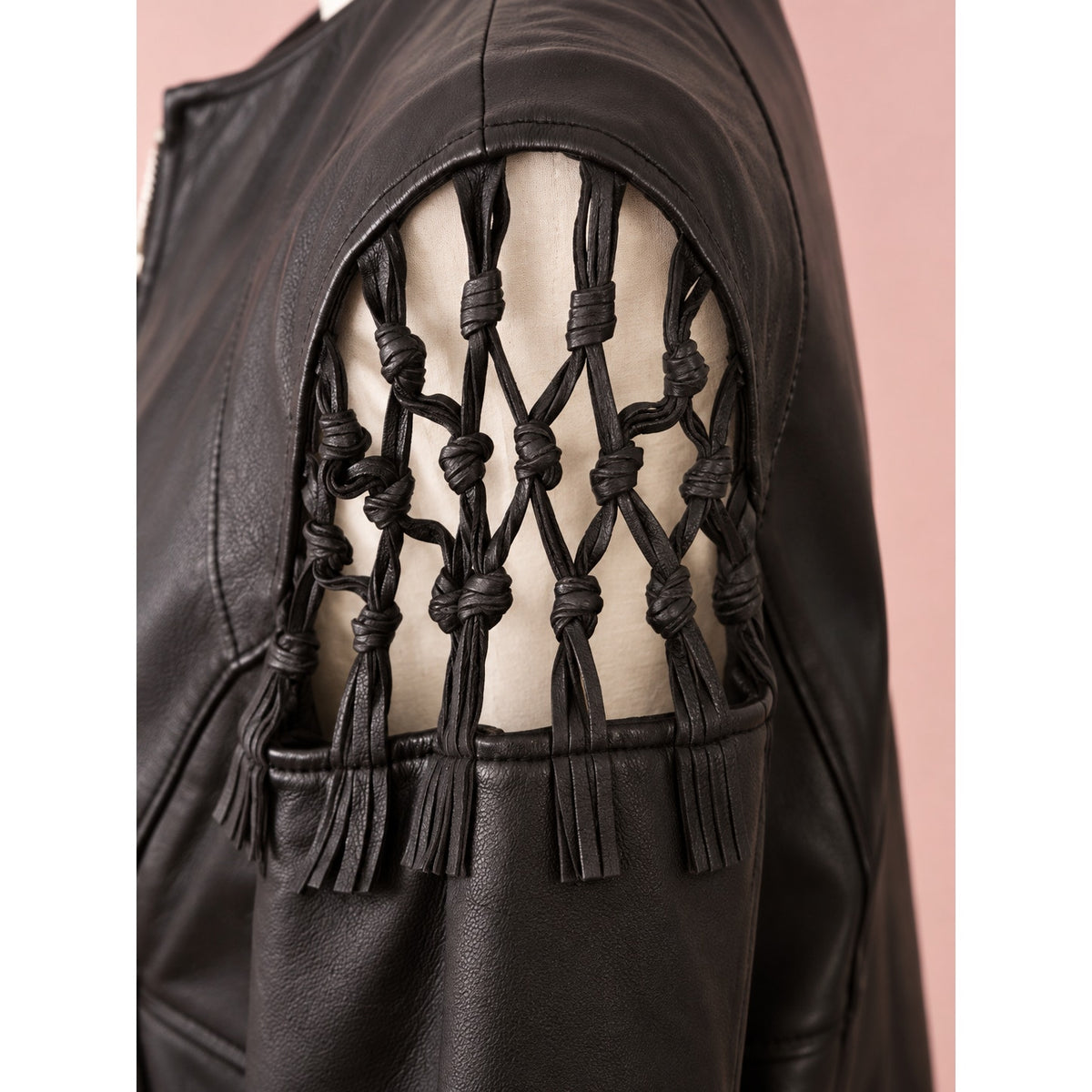 Y2K Pamela McCoy Leather Macramé Black Jacket | Women's L