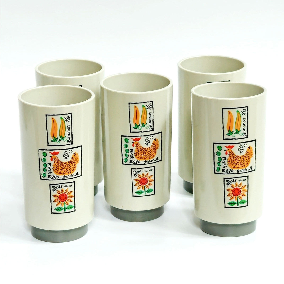 MCM Farmers Market Plastic Pitcher and 5 Cups
