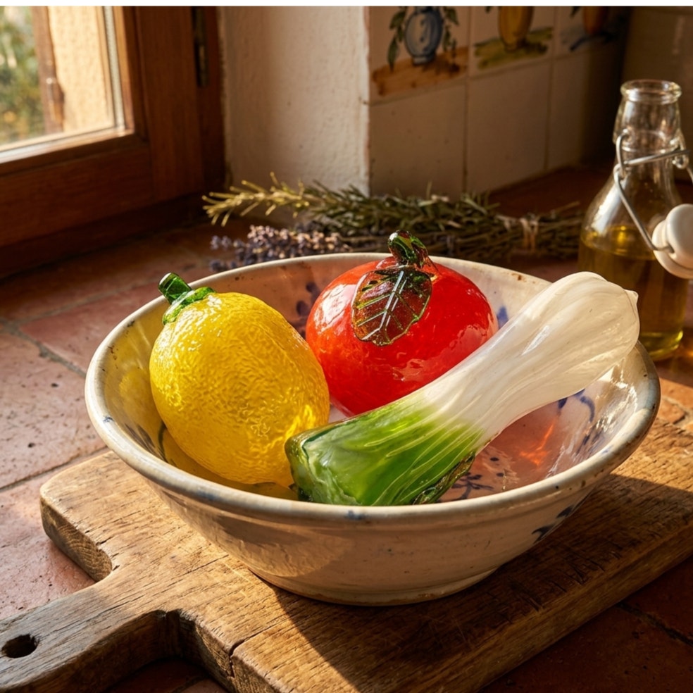 Mid-Century Hand Blown Glass Fruit & Vegetable Set
