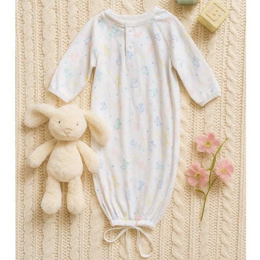 🍼 Vintage 1987 Stork Craft Infant Sleeper Gown – Pastel Animal Print | Size 0–3 Months | Baby Shower Gift | Collectible Nursery Wear