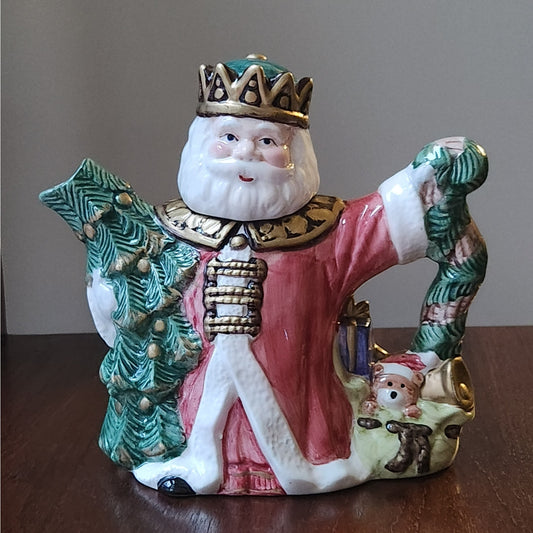 Vintage World Bazaars Santa King Ceramic Pitcher Teapot | Regal Father Christmas