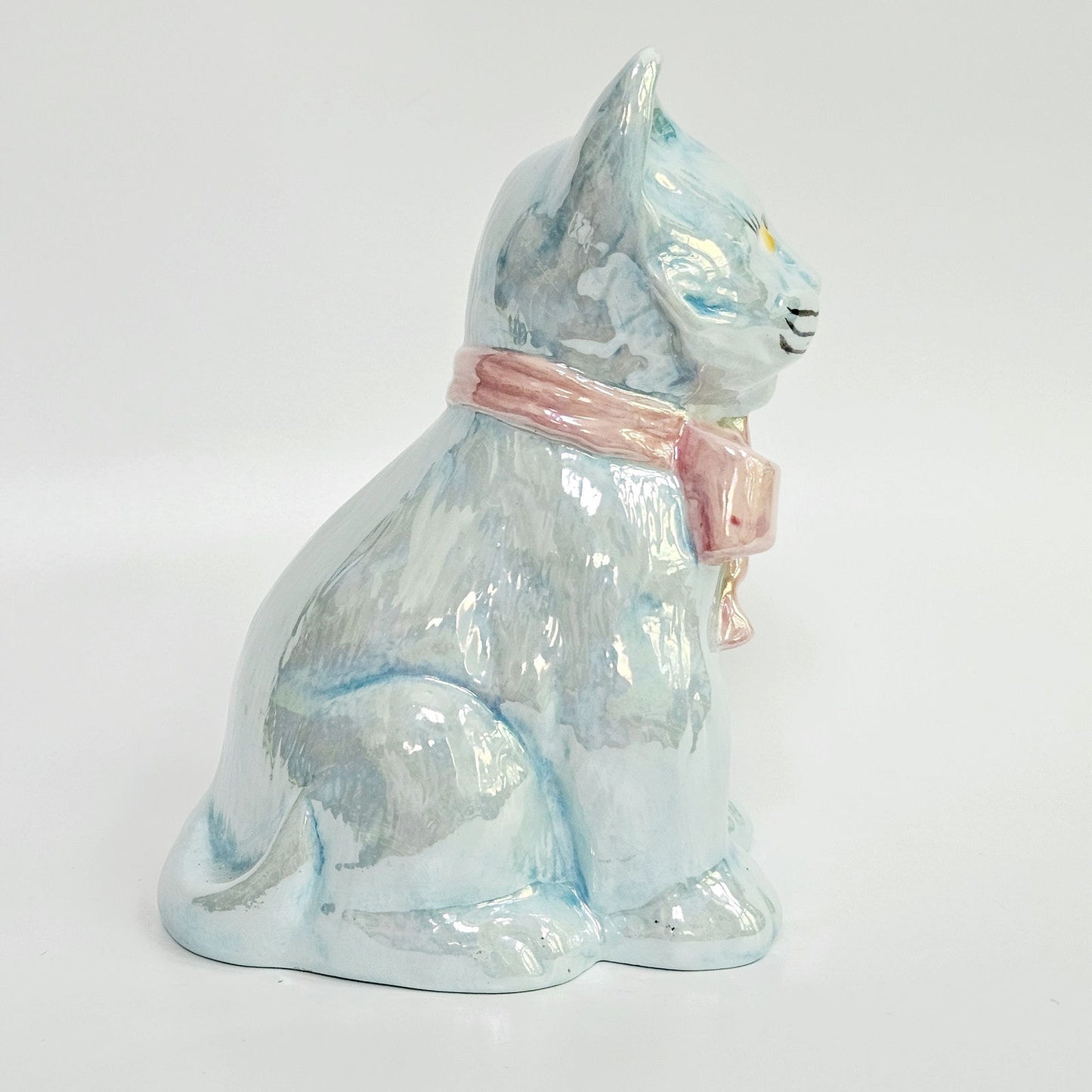 1960s Iridescent Blue Ceramic Cat Figurine