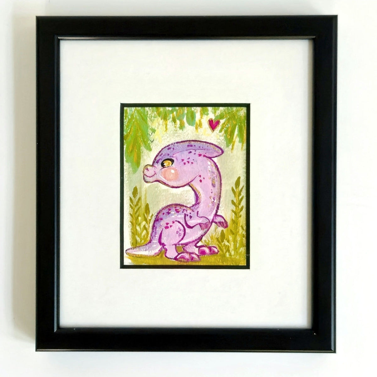 Original Framed Purple Kawaii Dinosaur Art