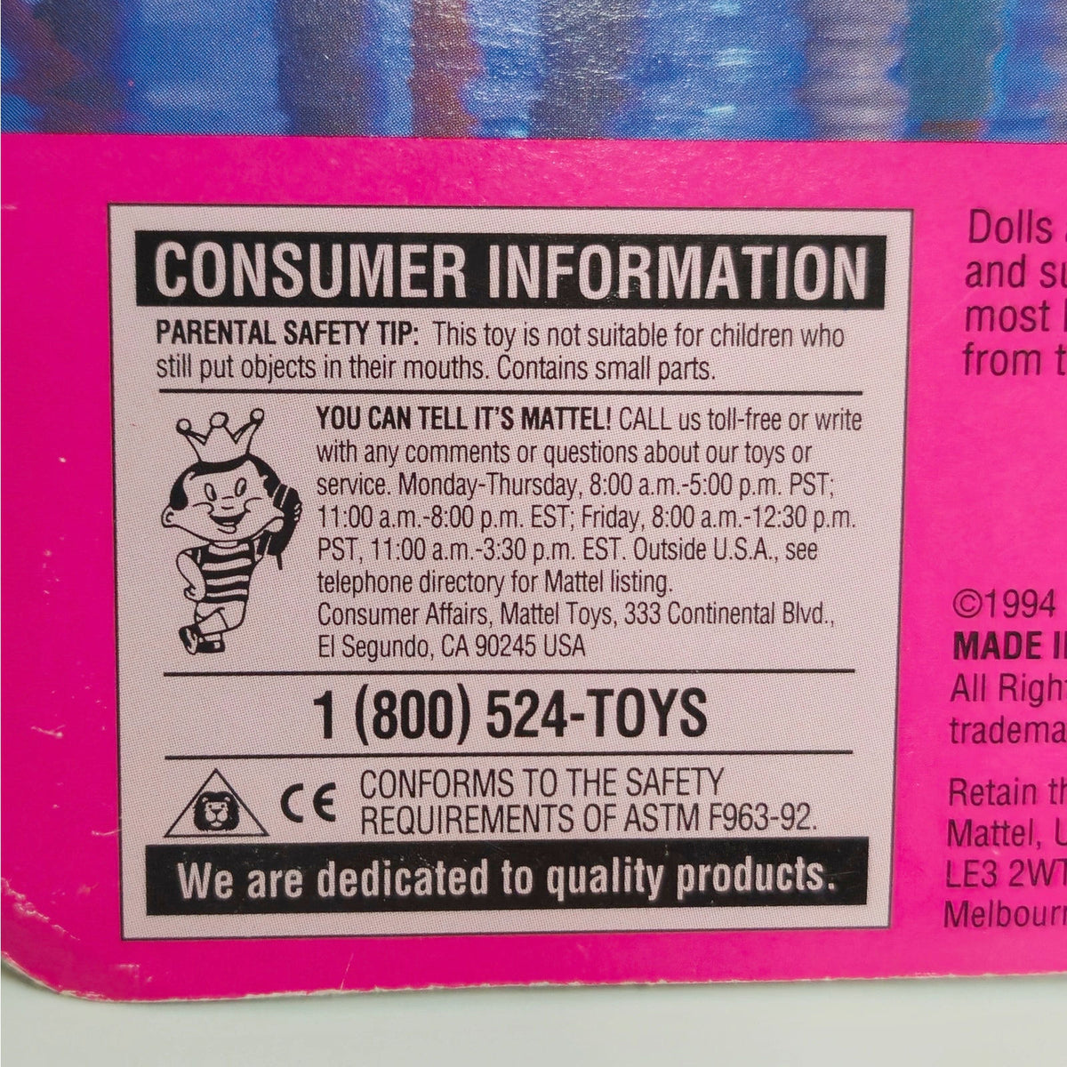 1994 Barbie Sweet Fairy Princess Pink Dress