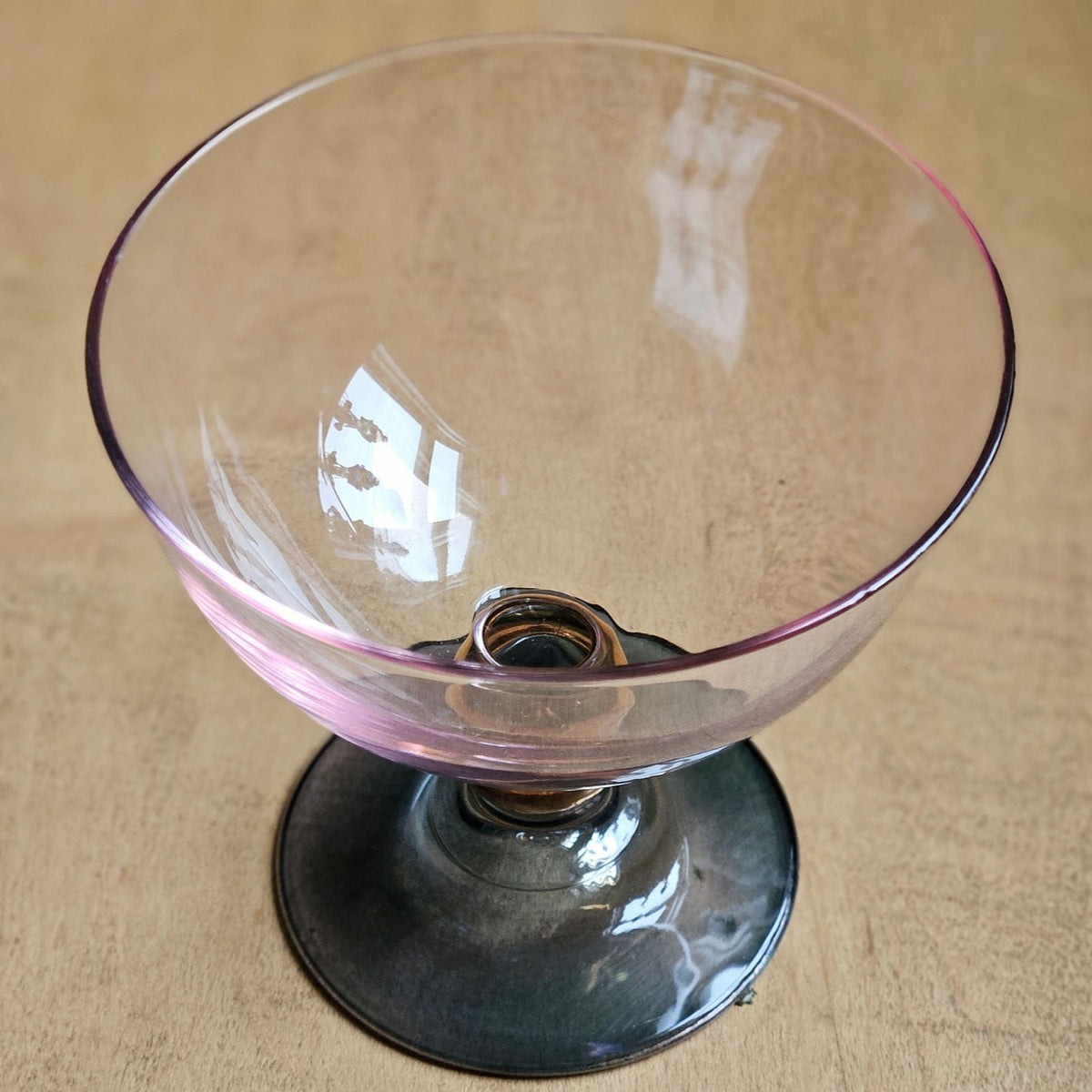 Vintage MCM Blush & Smoke Art Deco Glass Cocktail Coupes (2) | Rose Copper Teal