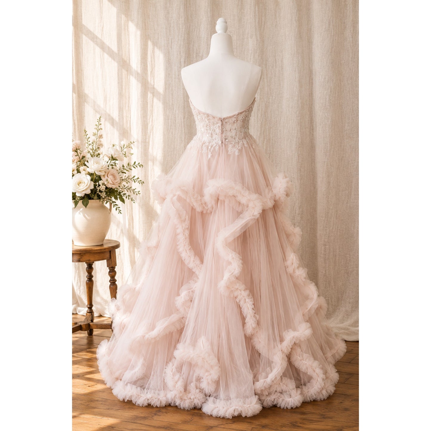 NWT Mac Duggal Pink Beaded Sequin Ruffle Tulle Ball Gown Dress Size 8 $998