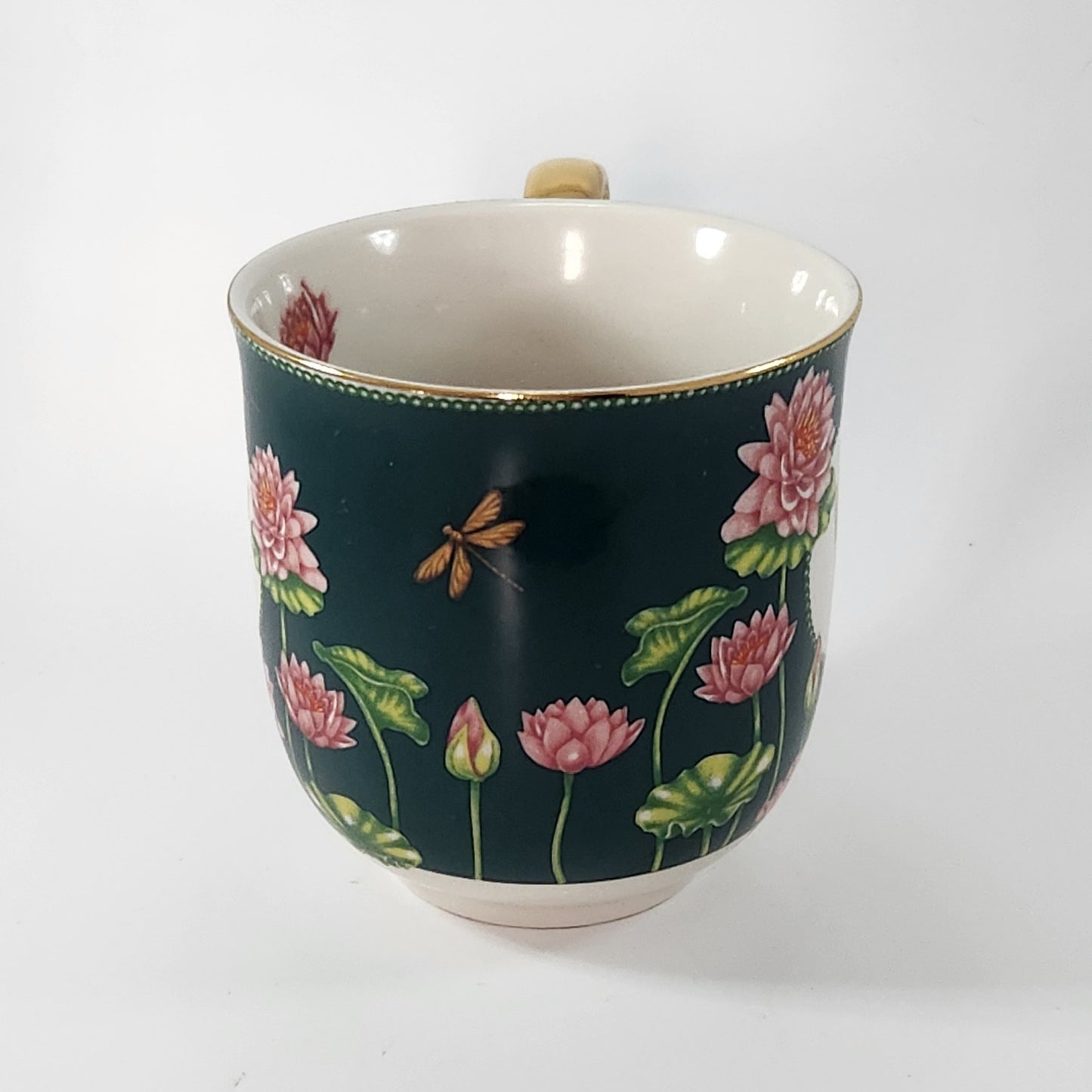 Anthropologie Lou Rota Monogram Mug “W” Green Floral Lotus Design w/ Gold Handle | Home