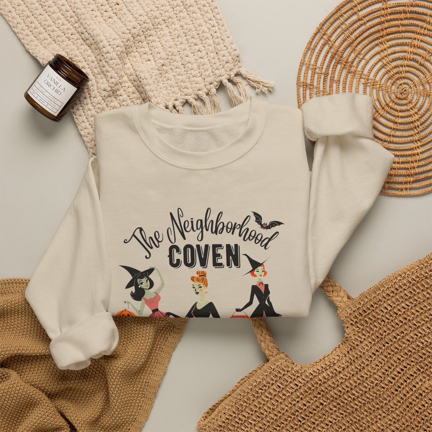 The Neighborhood Coven Sweatshirt — Vintage Halloween Witch Crewneck