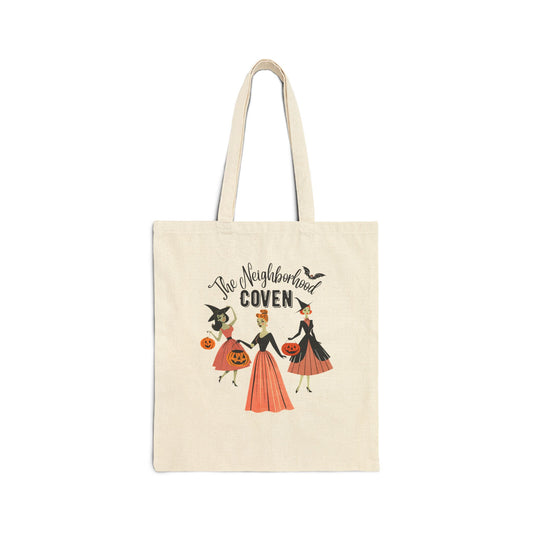 The Neighborhood Coven Retro Witch Halloween Canvas Tote