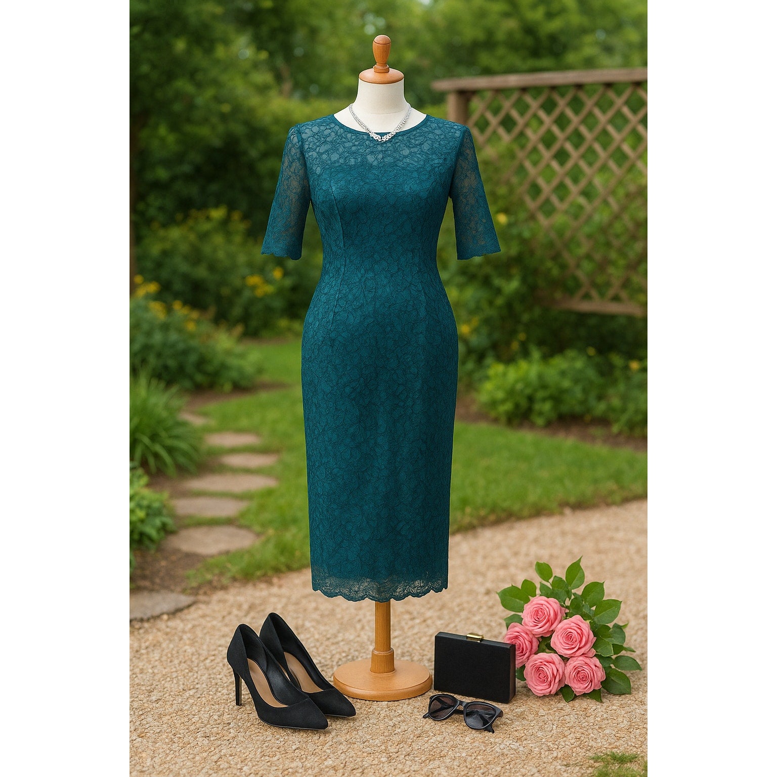 ML Monique Lhuillier Women's Lace Me in Teal Short Sleeved Cocktail Dr – Mary Contrary