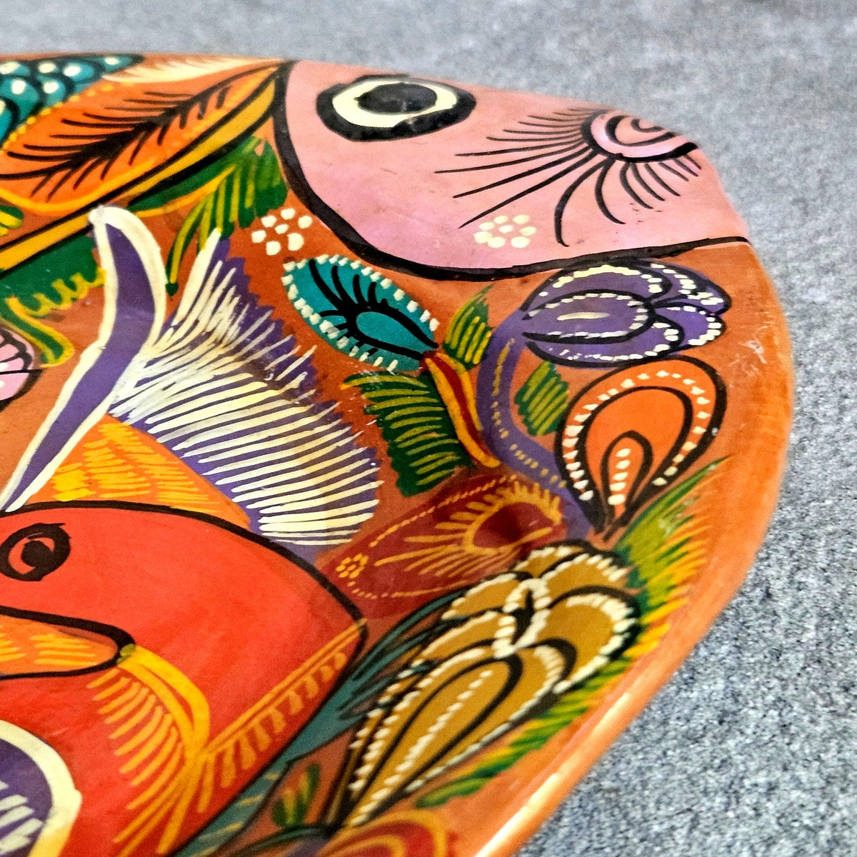1970s Hand Painted Terracotta Fish Plaque