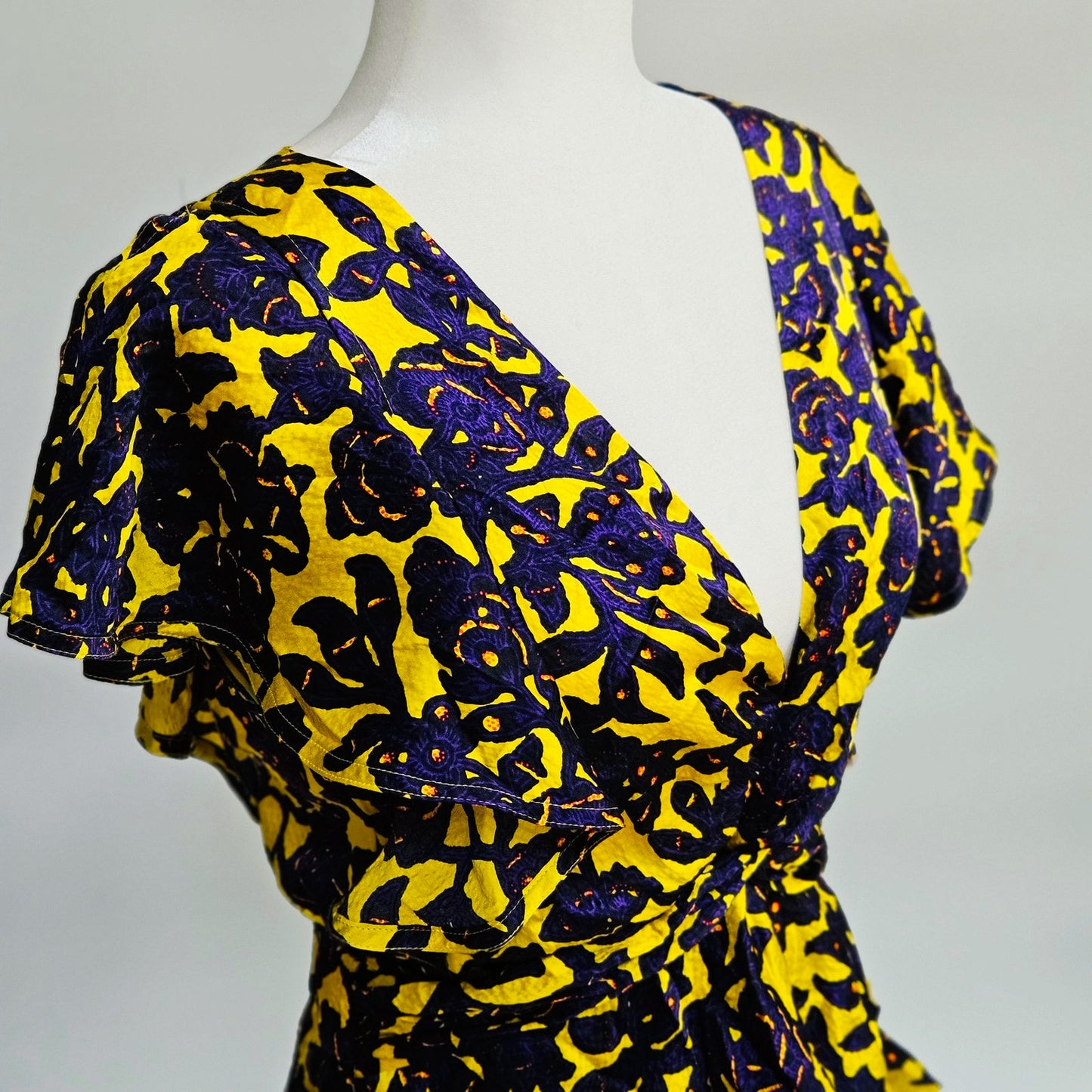 A.L.C. Viera Silk Party Dress | Floral Ruffle Mini Yellow Purple | Women's 6