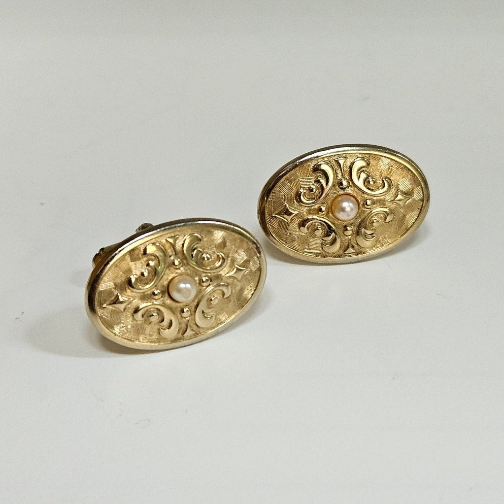 MCM Gold Tone Faux Pearl Cufflinks