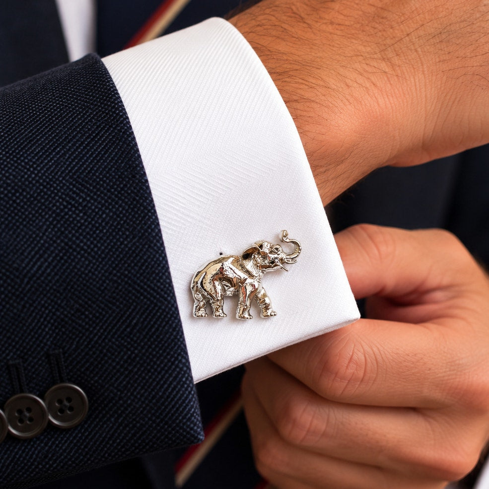 MCM Silver Tone Elephant Cufflinks