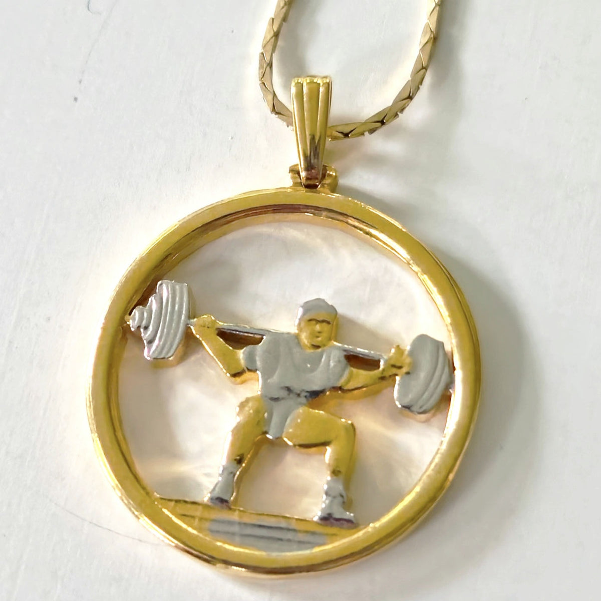 Vintage Minimalist Weightlifter Pendant Necklace | 1980s Gold Luxury Fitness