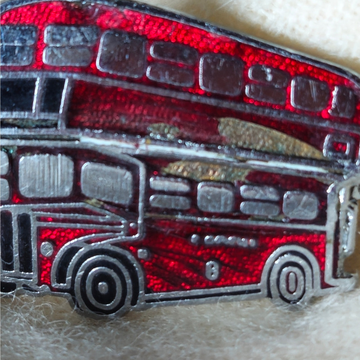 Vintage Red Double Decker Bus Brooch | 1980s Glitter Enamel London Bus Pin