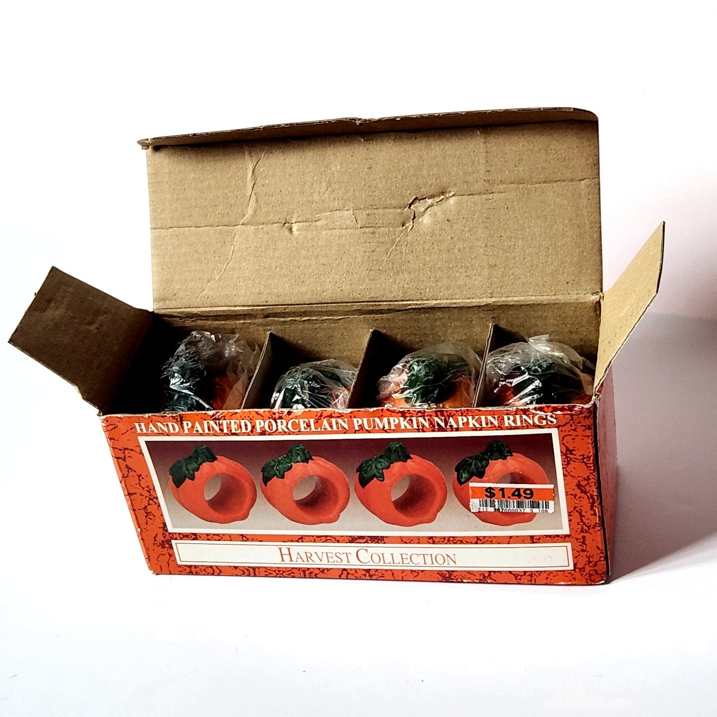 Vintage Hand Painted Porcelain Pumpkin Napkin Rings Set of 4 World Bazaars