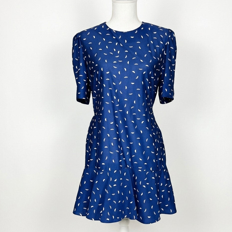 Vintage 1980s Jenny Navy Drop Waist Dress with Detachable Flounce | Women's 8