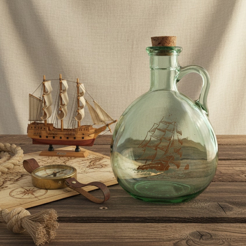 MCM Vintage Old Fitzgerald Green Glass Flagship Decanter Bottle – 1960s Barware