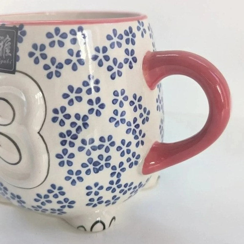🐘 Yokohama Studio Japan Ceramic & Enamel Blue Floral Elephant Mug – Reproduction | Home