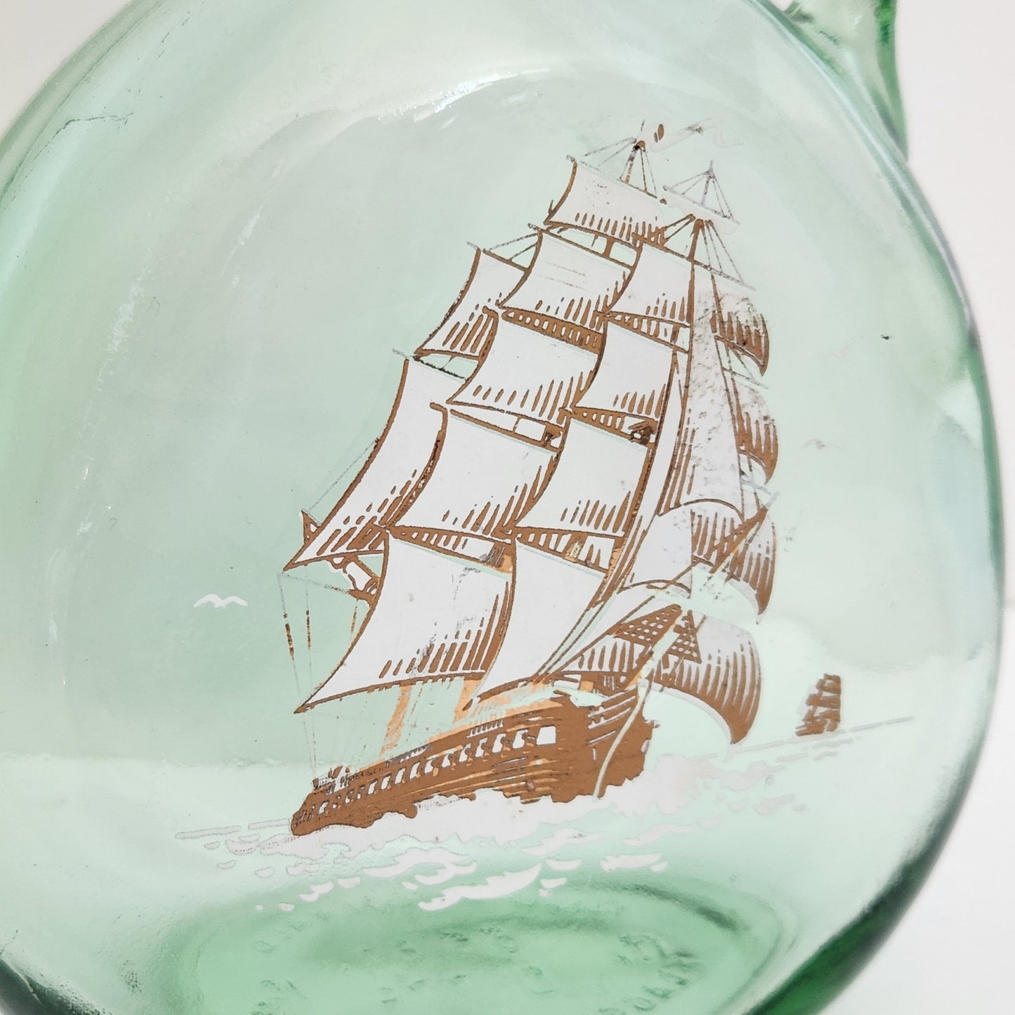 Vintage MCM Old Fitzgerald Green Glass Flagship Decanter Bottle | 1960s Barware