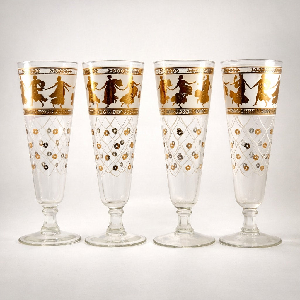 Set of 4 MCM Aldon Greek Goddess Pilsner Glasses