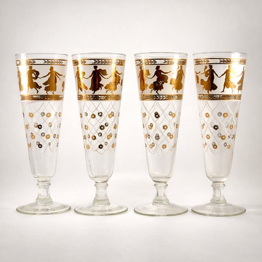 Set of 4 MCM Aldon Greek Goddess Pilsner Glasses