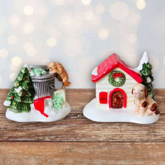 1988 Dept 56 Snow Village Christmas Cat and Dog Set