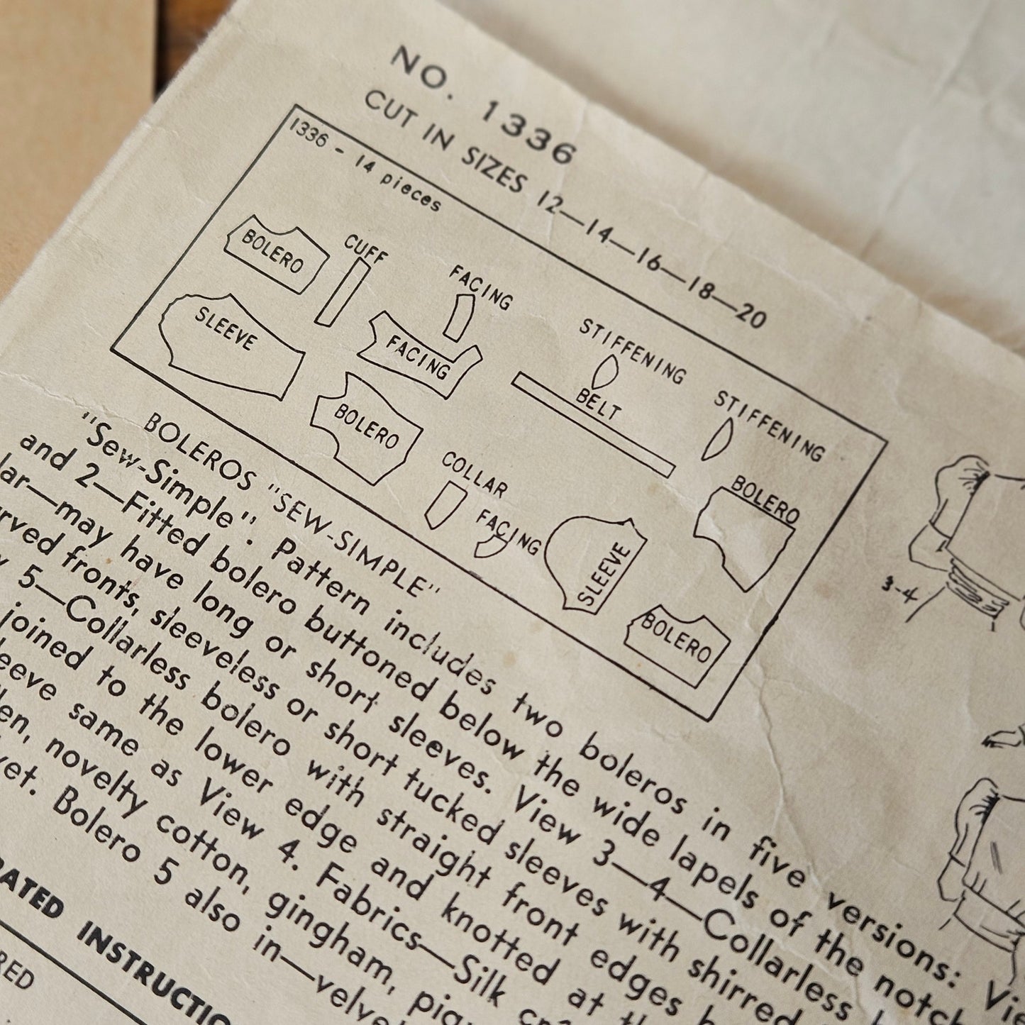 1930s/40s Bolero Jacket Sewing Pattern