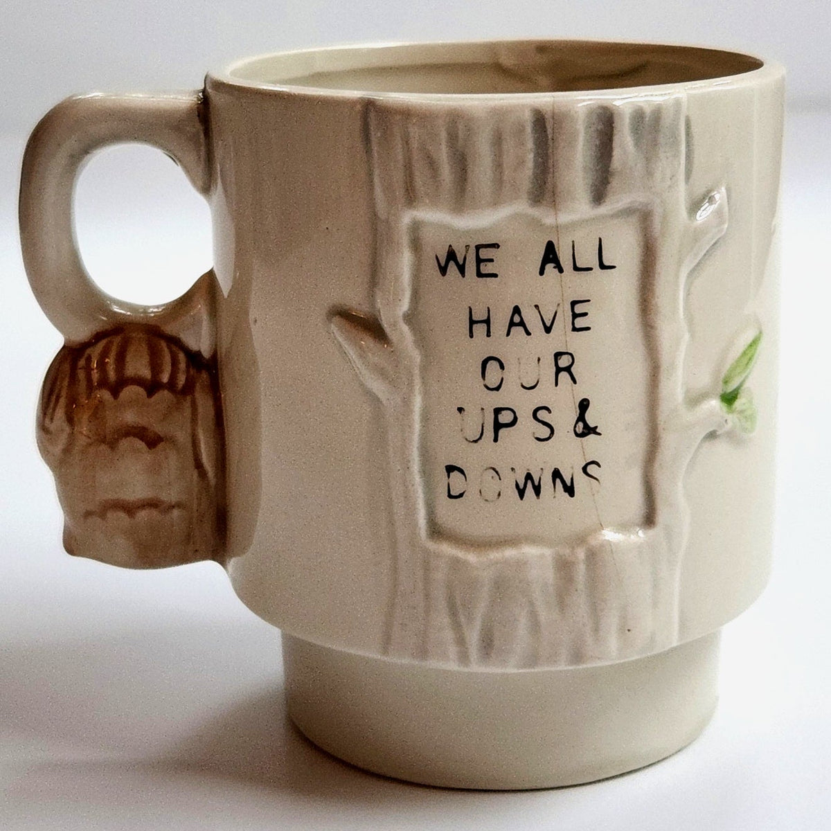 Vintage Enesco Owl Mom Stacking Mug | 1970s Ceramic Coffee Cup Mother's Day Gift