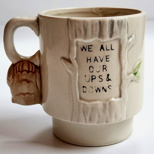 Vintage Enesco Owl Mom Stacking Mug | 1970s Ceramic Coffee Cup Mother's Day Gift