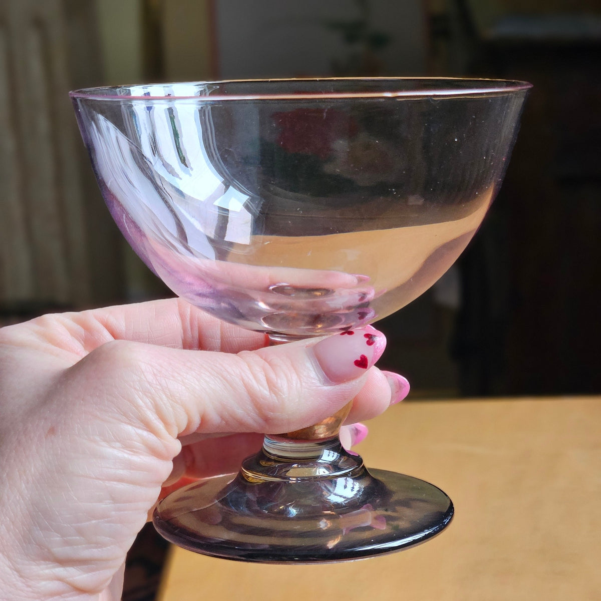 Vintage MCM Blush & Smoke Art Deco Glass Cocktail Coupes (2) | Rose Copper Teal