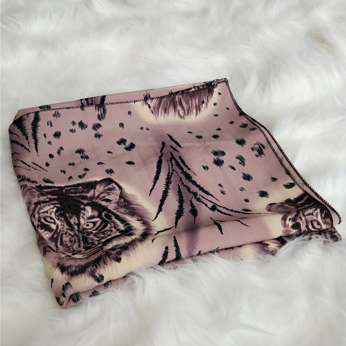 1980s Large Silky Mauve Animal Print Scarf
